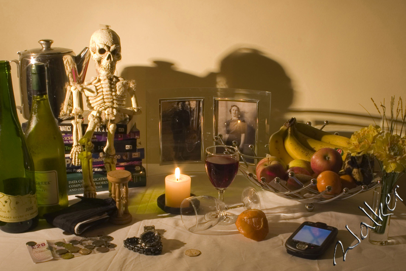 Vanitas - Cropped
This is one of three identical pictures, but with different lighting. I do not know which one I like best. The photograph is based on the 16th Century Dutch painters who produced the original Vanitas paintings. I have used a more modern array of objects for my Vanitas. 
Keywords: Vanitas