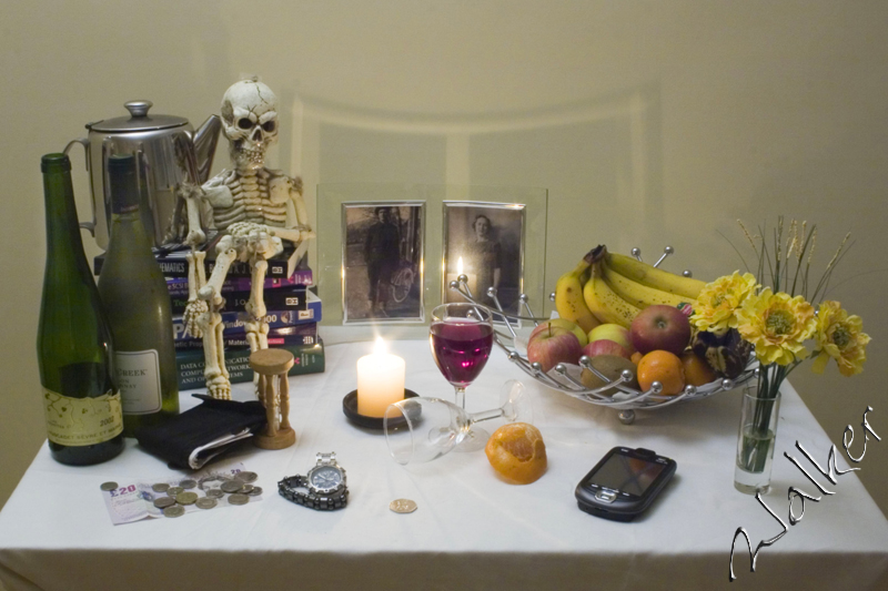 Vanitas
This is one of three identical pictures, but with different lighting. I do not know which one I like best. The photograph is based on the 16th Century Dutch painters who produced the original Vanitas paintings. I have used a more modern array of objects for my Vanitas.
Keywords: Vanitas