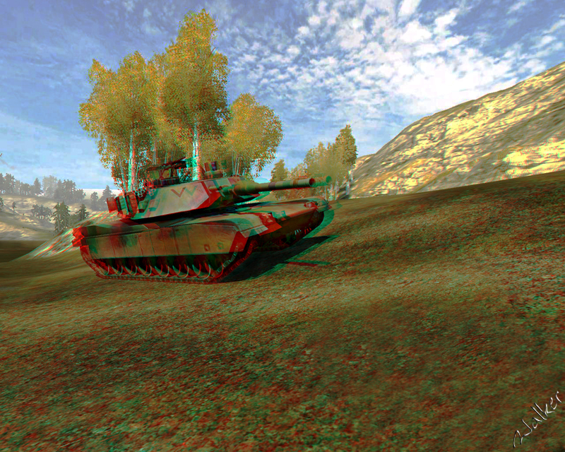 3D Tank
This is a scene from a game (remember games are touted as 3D, but they really are only 2D) that I have made as a 3D image. This is part of a longer term project. 
Keywords: 3D Tank