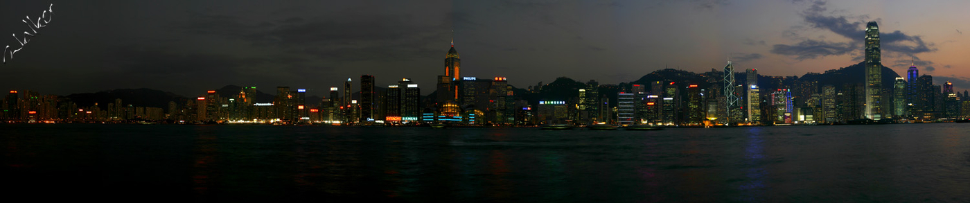 Hong Kong Island
Hong Kong Island viewed from Kowloon.This photo is made up of 11 photos, all taken with a special bracket made by Richard Wise to reduce (in fact, virtually omit) parallax errors, thus making the stitching together of the pictures much easier. Thanks Rich.
Keywords: Hong Kong Island