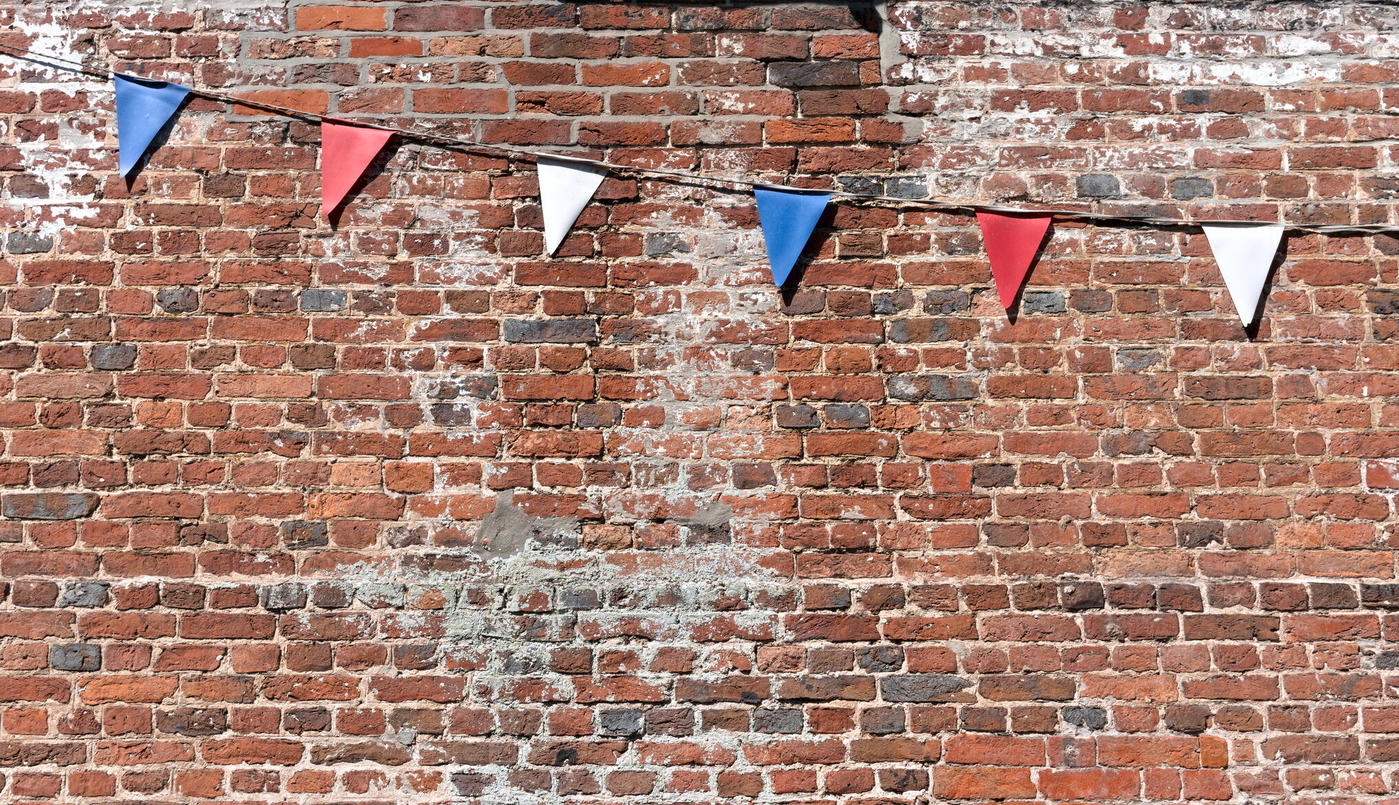 Bunting.  On a wall.
